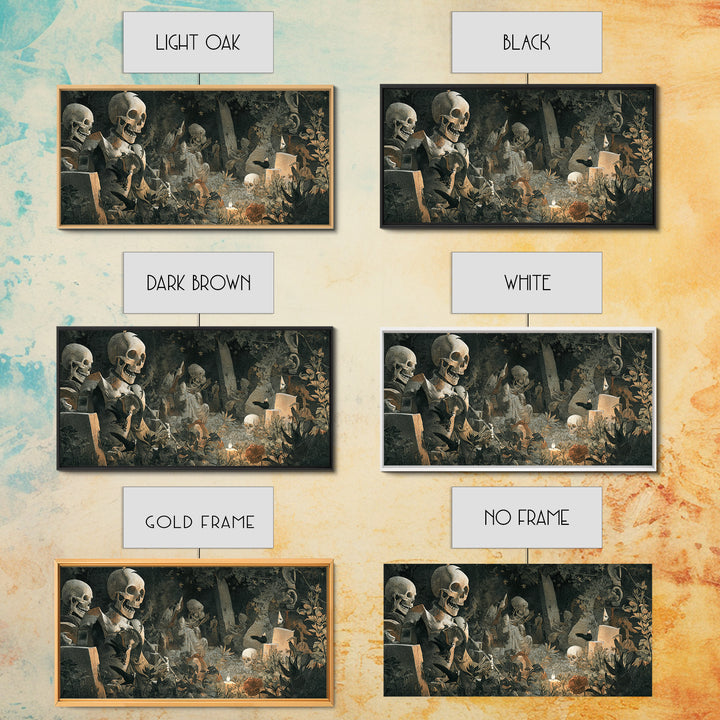 The Graveyard Dance, Medieval Grotesque Art, Wide Panoramic Art, Gothic Horror Wall Art, Framed Canvas Print, Halloween Wall Art