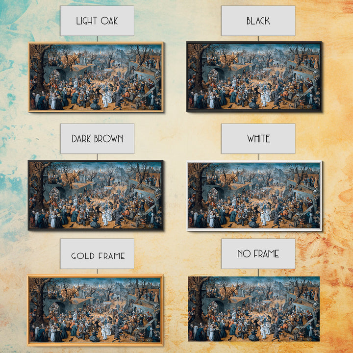 The Graveyard Dance, Northern Renaissance Horror, Wide Panoramic Art, Dark Fantasy Wall Art, Framed Canvas Print
