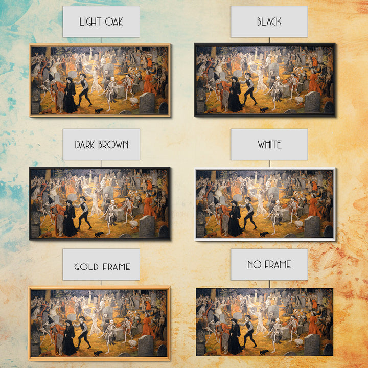The Graveyard Dance, Danse Macabre Art, Wide Panoramic Art, Macabre Wall Art, Canvas Print, Halloween Wall Art