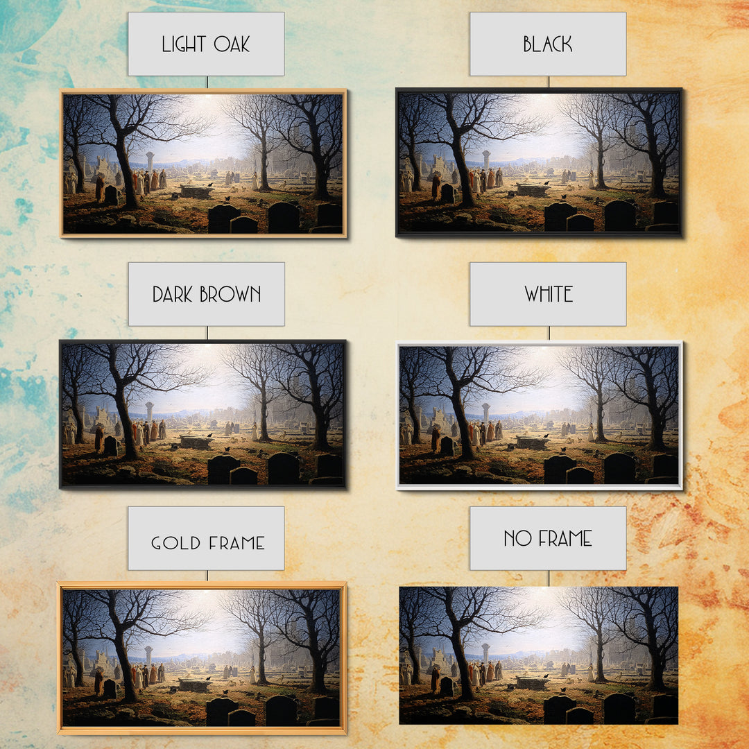 The Graveyard Dance, Romantic Gothic Landscape, Wide Panoramic Art, Dark Fantasy Wall Art, Canvas Print, Halloween Wall Art