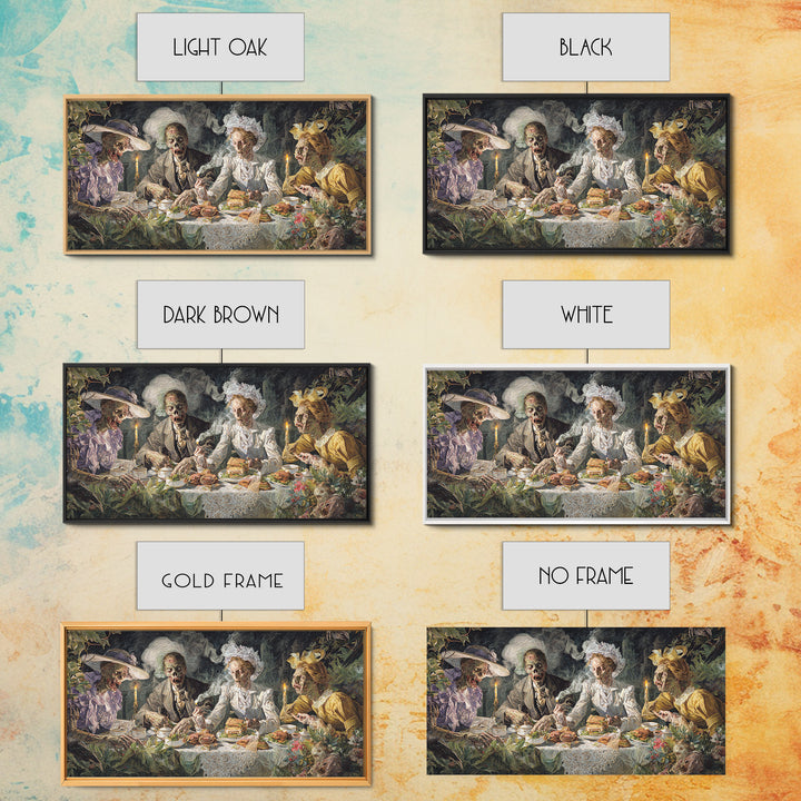 The Zombie Picnic, Dark Renaissance Art, Wide Panoramic Art, Dark Fantasy Wall Art, Framed Canvas Print, Halloween Wall Art