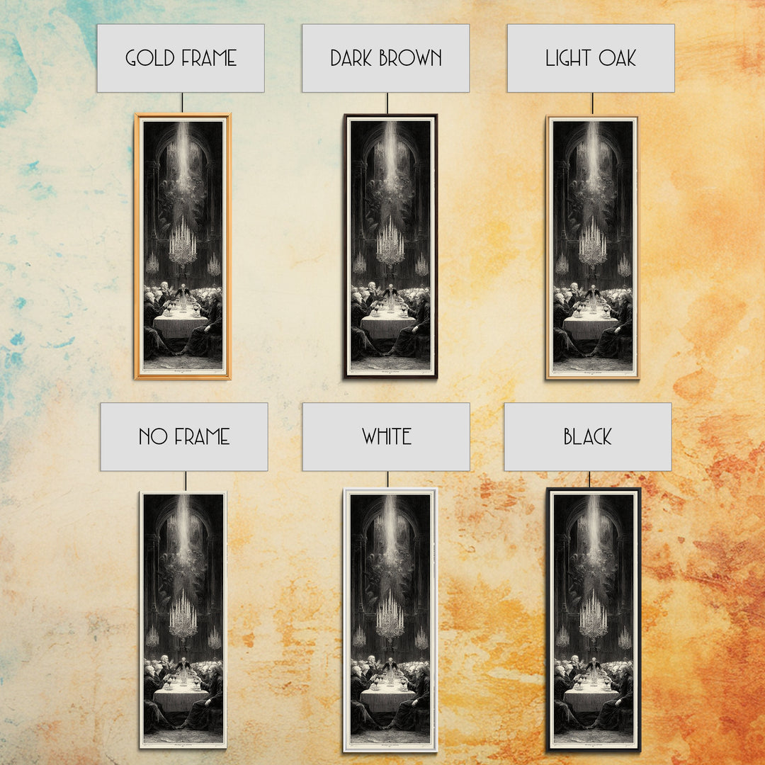 The Vampire Banquet, Gothic Engraving Art, Tall Narrow Wall Art, Dark Fantasy Wall Art, Framed Canvas Print, Halloween Wall Art