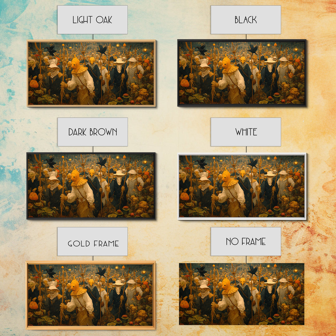 The Scarecrow Uprising, Medieval Grotesque Art, Wide Panoramic Art, Macabre Wall Art, Framed Canvas Print, Halloween Wall Art