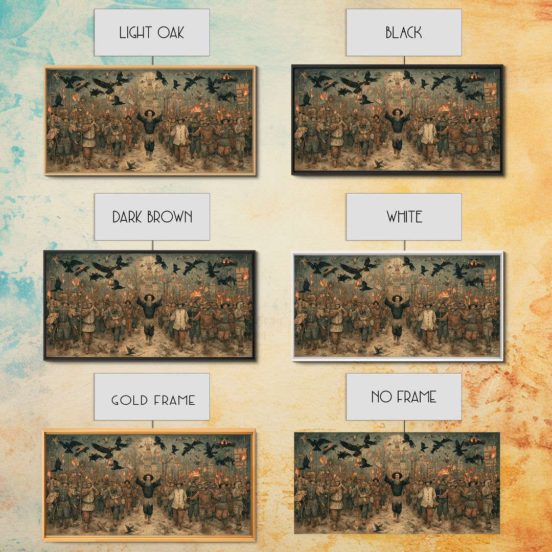 The Scarecrow Uprising, Northern Renaissance Horror, Wide Panoramic Art, Macabre Wall Art, Framed Canvas Print, Halloween Wall Art