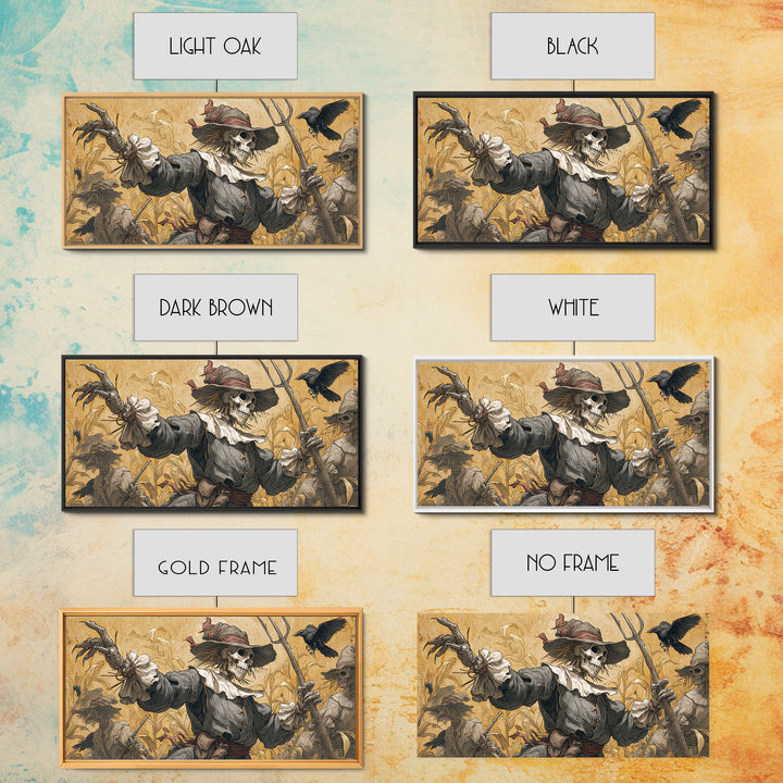 The Scarecrow Uprising, Danse Macabre Art, Wide Panoramic Art, Macabre Wall Art, Framed Canvas Print, Halloween Wall Art