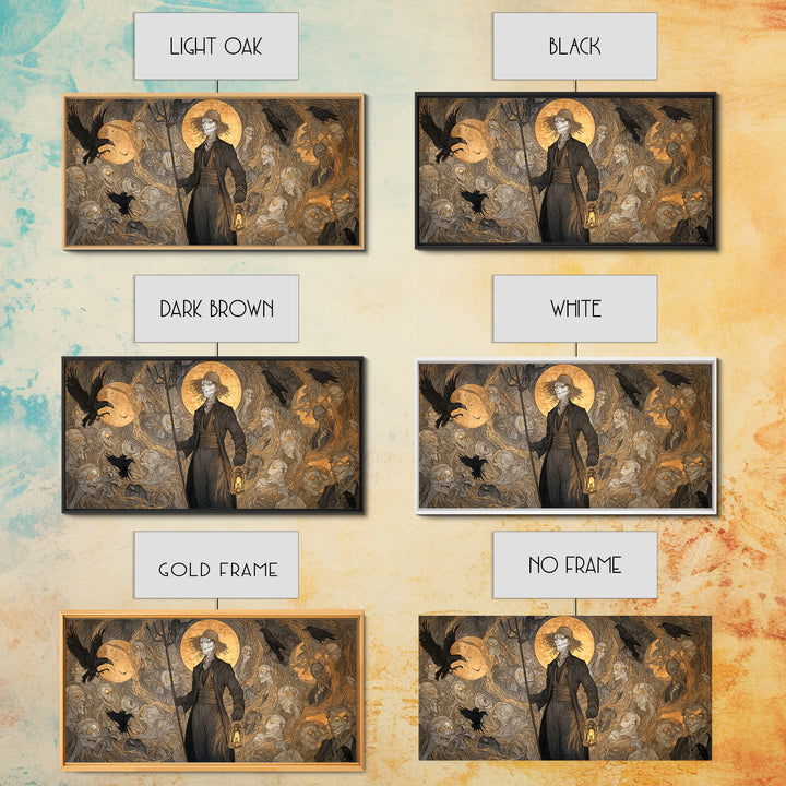 The Scarecrow Uprising, Gothic Nightmare Art, Wide Panoramic Art, Dark Halloween Decor, Framed Canvas Print, Halloween Wall Art