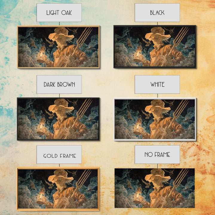 The Scarecrow Uprising, Visionary Gothic Art, Wide Panoramic Art, Dark Halloween Decor, Canvas Print, Halloween Wall Art