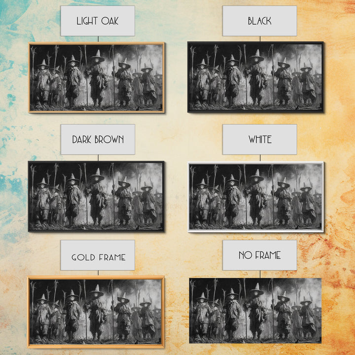 The Scarecrow Uprising, Symbolist Dream Art, Wide Panoramic Art, Dark Fantasy Wall Art, Framed Canvas Print, Halloween Wall Art