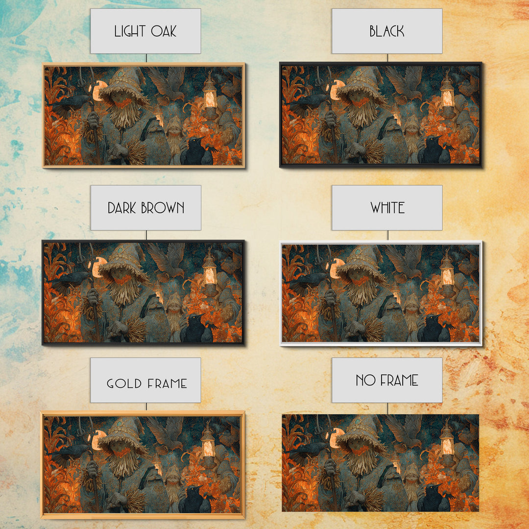 The Scarecrow Uprising, Ornate Symbolist Art, Wide Panoramic Art, Gothic Horror Wall Art, Framed Canvas Print, Halloween Wall Art