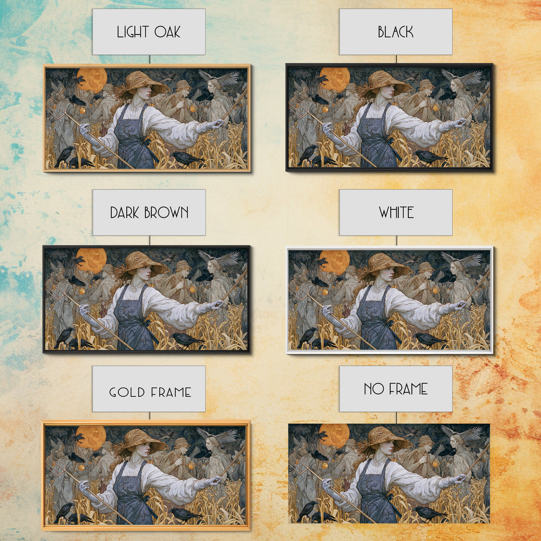 The Scarecrow Uprising, Symbolist Death Art, Wide Panoramic Art, Macabre Wall Art, Framed Canvas Print, Halloween Wall Art