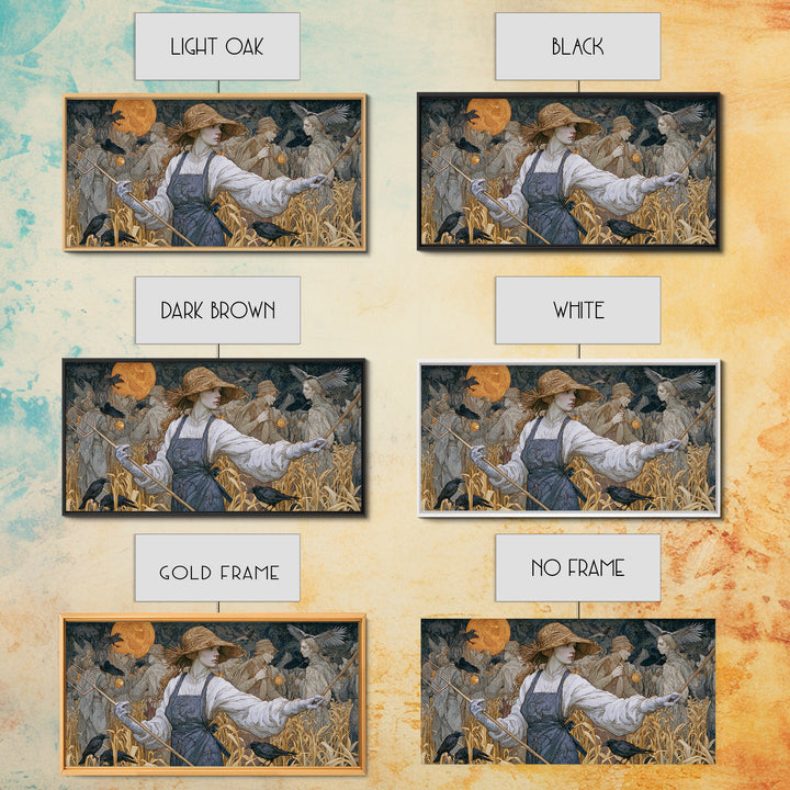 The Scarecrow Uprising, Symbolist Death Art, Wide Panoramic Art, Macabre Wall Art, Framed Canvas Print, Halloween Wall Art