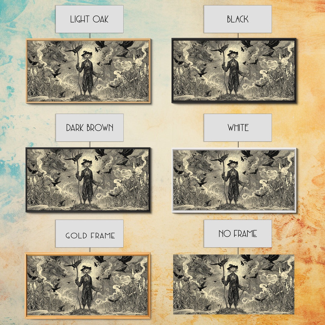 The Scarecrow Uprising, Expressionist Nightmare Art, Wide Panoramic Art, Dark Halloween Decor, Canvas Print, Halloween Wall Art