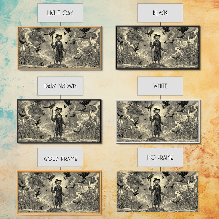 The Scarecrow Uprising, Expressionist Nightmare Art, Wide Panoramic Art, Dark Halloween Decor, Canvas Print, Halloween Wall Art