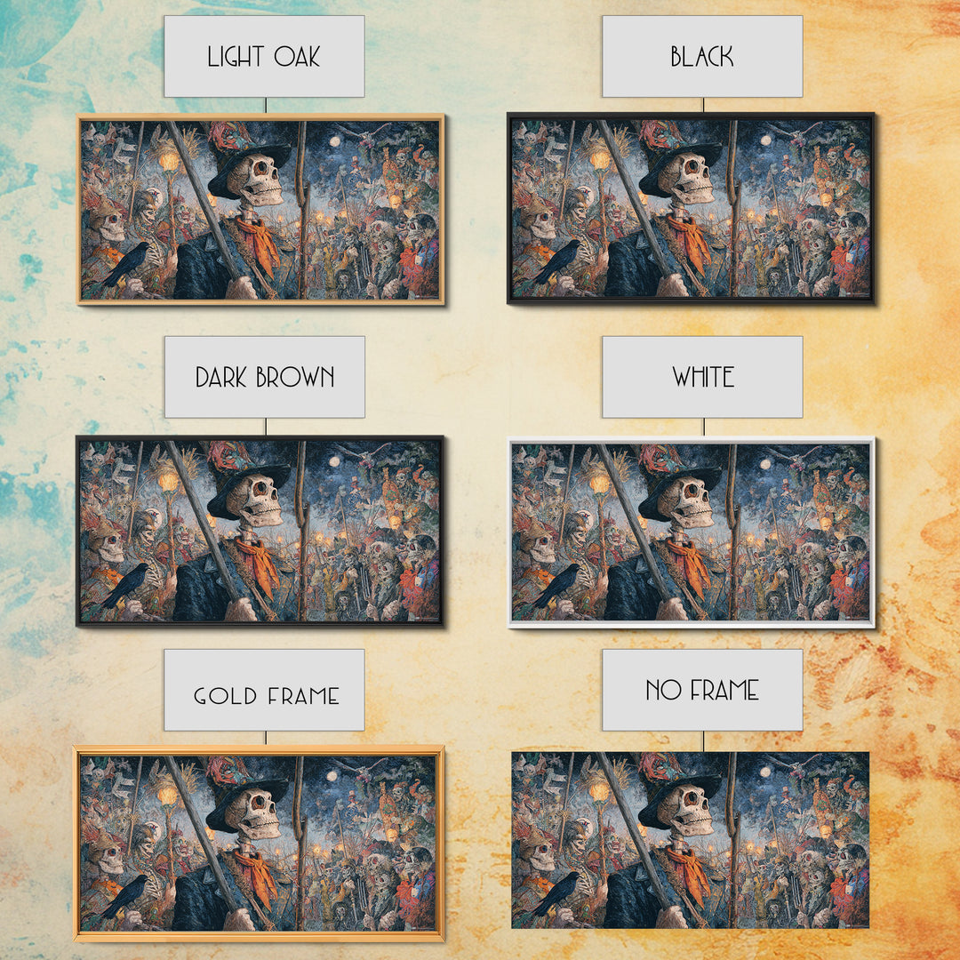 The Scarecrow Uprising, Grotesque Carnival Art, Wide Panoramic Art, Dark Halloween Decor, Framed Canvas Print, Halloween Wall Art