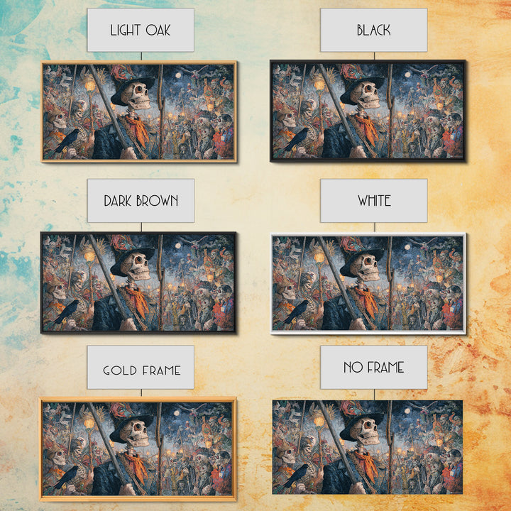 The Scarecrow Uprising, Grotesque Carnival Art, Wide Panoramic Art, Dark Halloween Decor, Framed Canvas Print, Halloween Wall Art