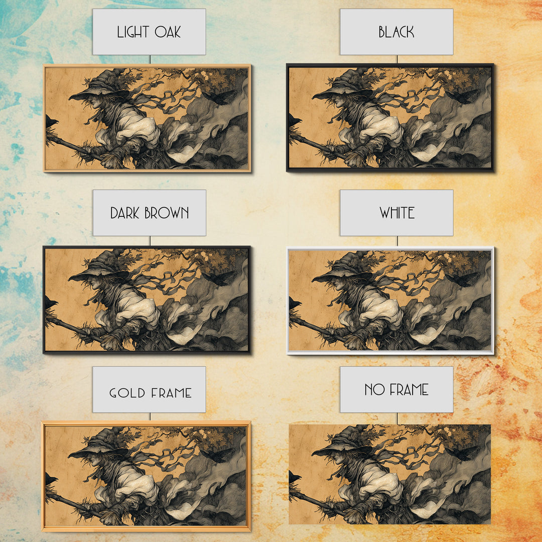 The Scarecrow Uprising, Gothic Storybook Art, Wide Panoramic Art, Dark Halloween Decor, Framed Canvas Print, Halloween Wall Art