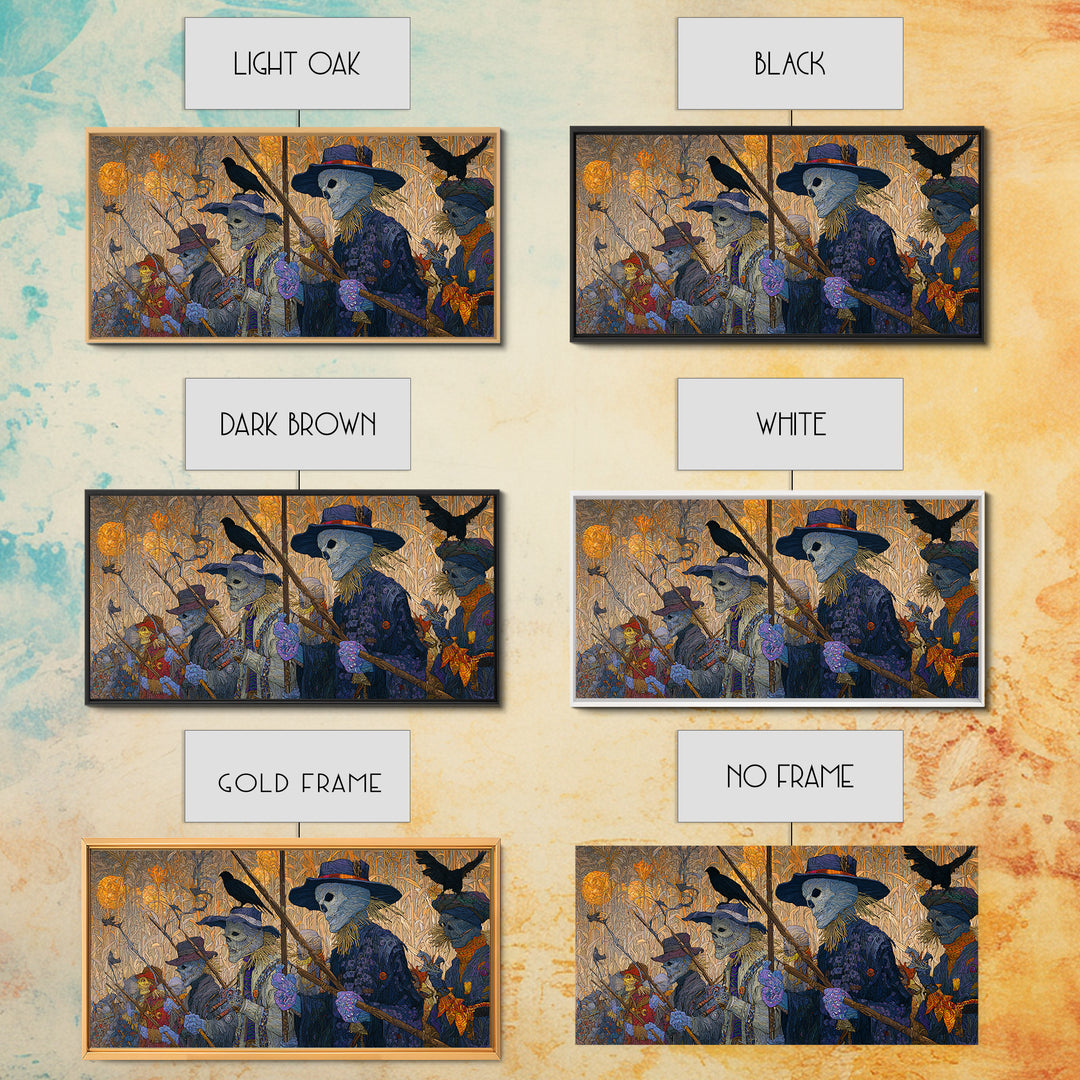 The Scarecrow Uprising, Stained Glass Gothic Art, Wide Panoramic Art, Dark Halloween Decor, Canvas Print, Halloween Wall Art