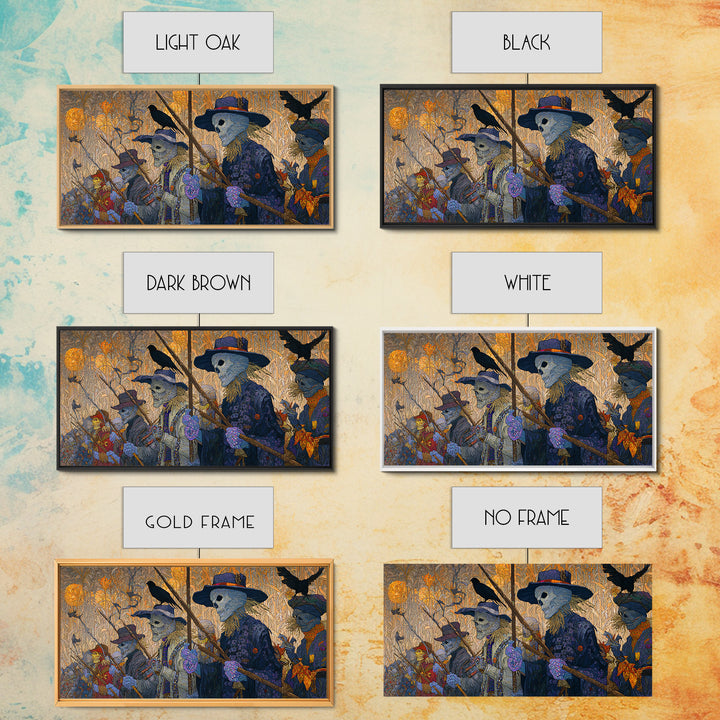 The Scarecrow Uprising, Stained Glass Gothic Art, Wide Panoramic Art, Dark Halloween Decor, Canvas Print, Halloween Wall Art