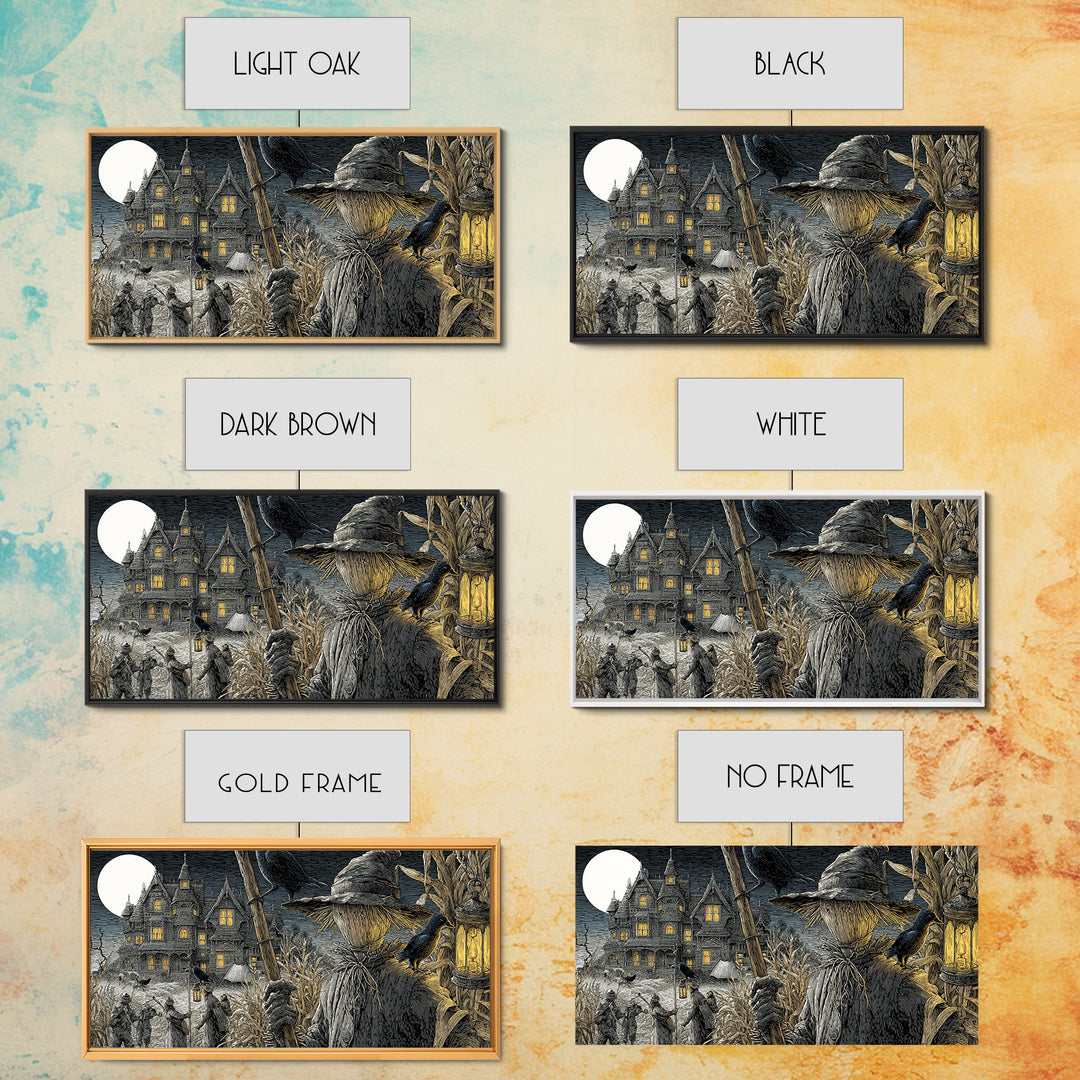 The Scarecrow Uprising, Victorian Macabre Art, Wide Panoramic Art, Macabre Wall Art, Framed Canvas Print, Halloween Wall Art