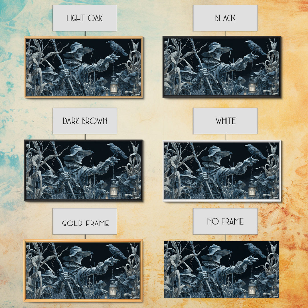 The Scarecrow Uprising, Biomechanical Horror Art, Wide Panoramic Art, Macabre Wall Art, Framed Canvas Print, Halloween Wall Art