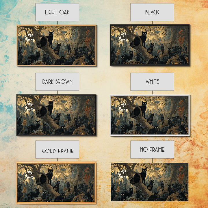 The Black Cat Gathering, Medieval Grotesque Art, Wide Panoramic Art, Dark Fantasy Wall Art, Canvas Print, Halloween Wall Art