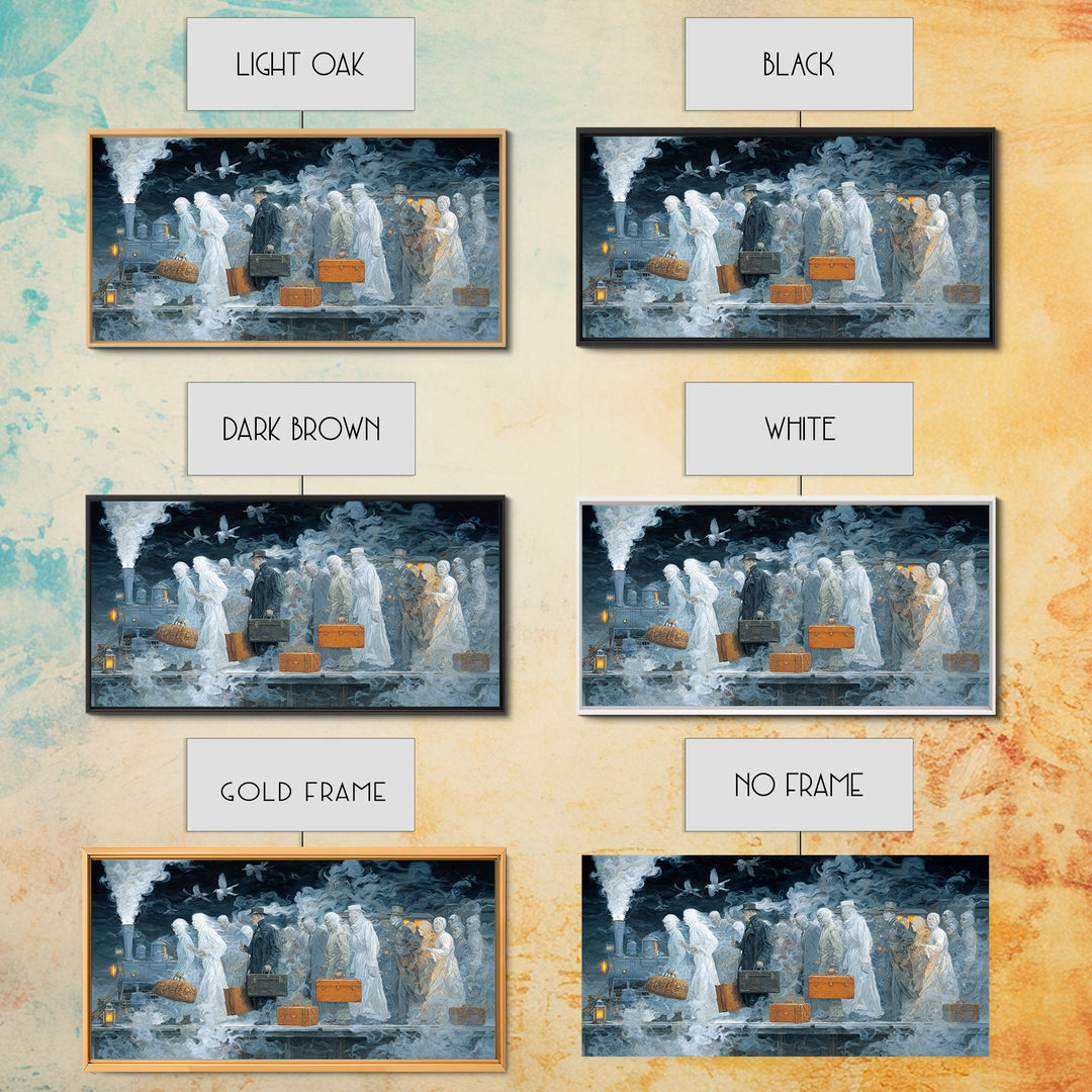 The Ghost Train Arrival, Visionary Gothic Art, Wide Panoramic Art, Dark Halloween Decor, Canvas Print, Halloween Wall Art