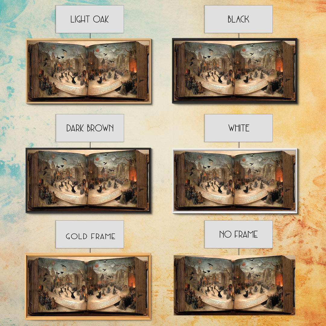 The Living Spellbook, Northern Renaissance Horror, Wide Panoramic Art, Macabre Wall Art, Canvas Print, Halloween Wall Art