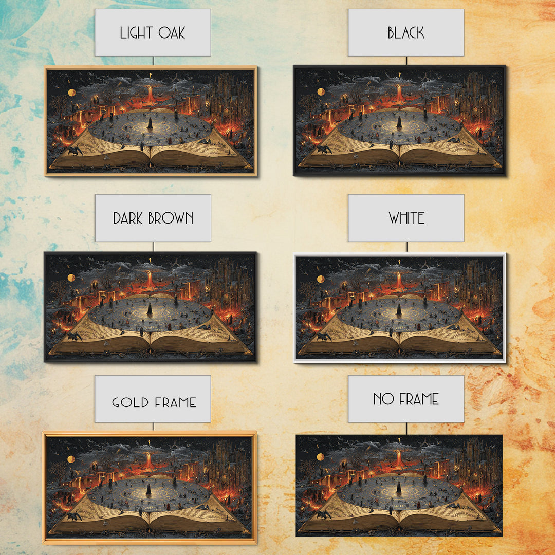 The Living Spellbook, Apocalyptic Romantic Art, Wide Panoramic Art, Gothic Horror Wall Art, Canvas Print, Halloween Wall Art