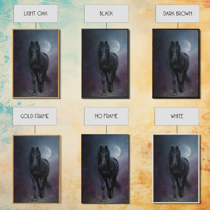 Black Horse Emerging from Smoke Framed Canvas Print, Dark Art, Living Room Decor, Oil Painting, Nocturne, Halloween Art, DAR-2x3-51