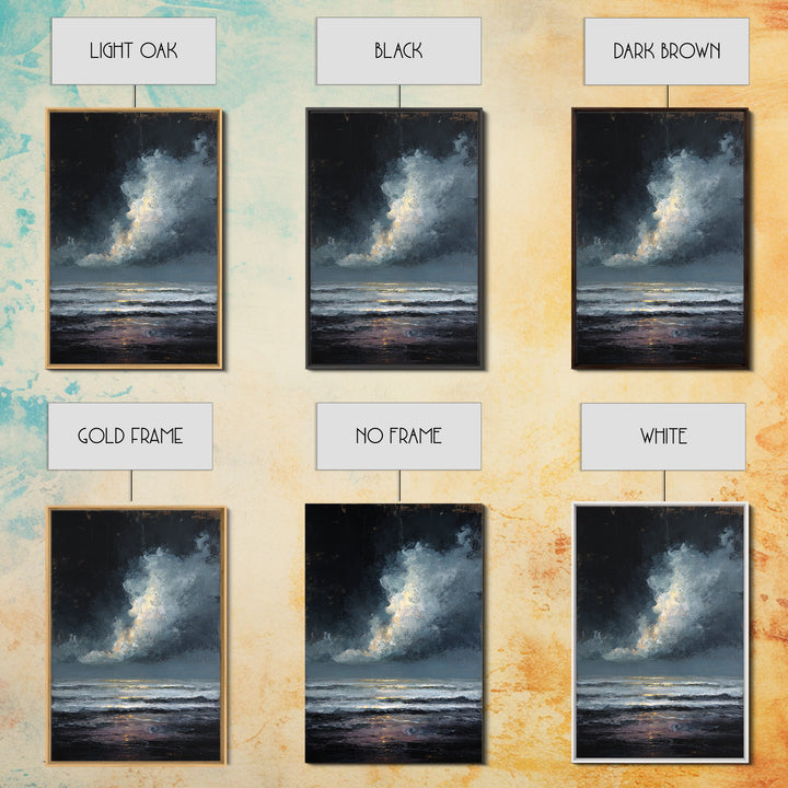 Stormy Sea under a Nearly Black Sky Framed Canvas Print, Dark Art, Horror Decor, Living Room Decor, Fine Art, Nocturne, DAR-2x3-85