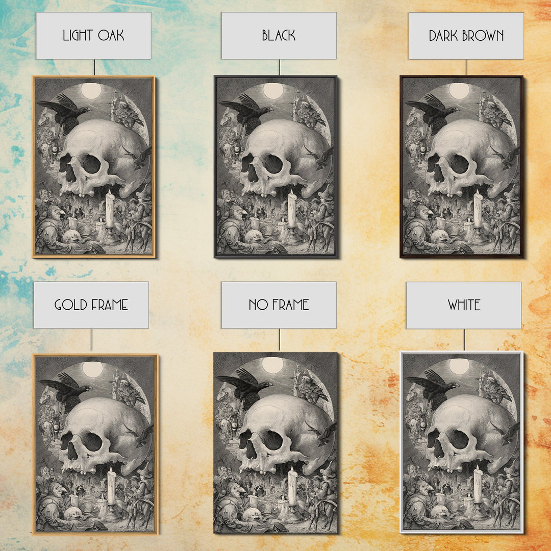 The Talking Skull, Renaissance Engraving Art, Vertical Wall Art, Dark Fantasy Wall Art, Canvas Print, Halloween Wall Art