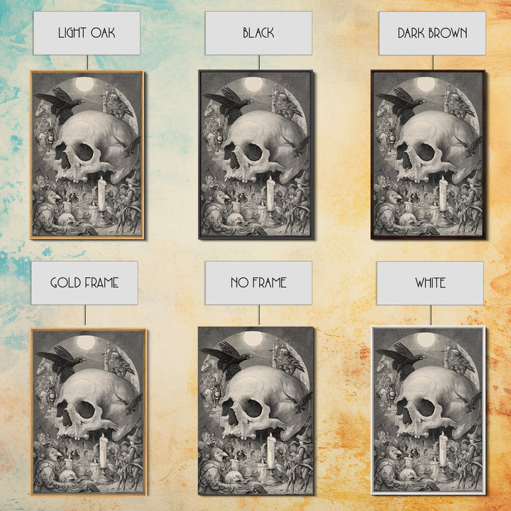 The Talking Skull, Renaissance Engraving Art, Vertical Wall Art, Dark Fantasy Wall Art, Canvas Print, Halloween Wall Art