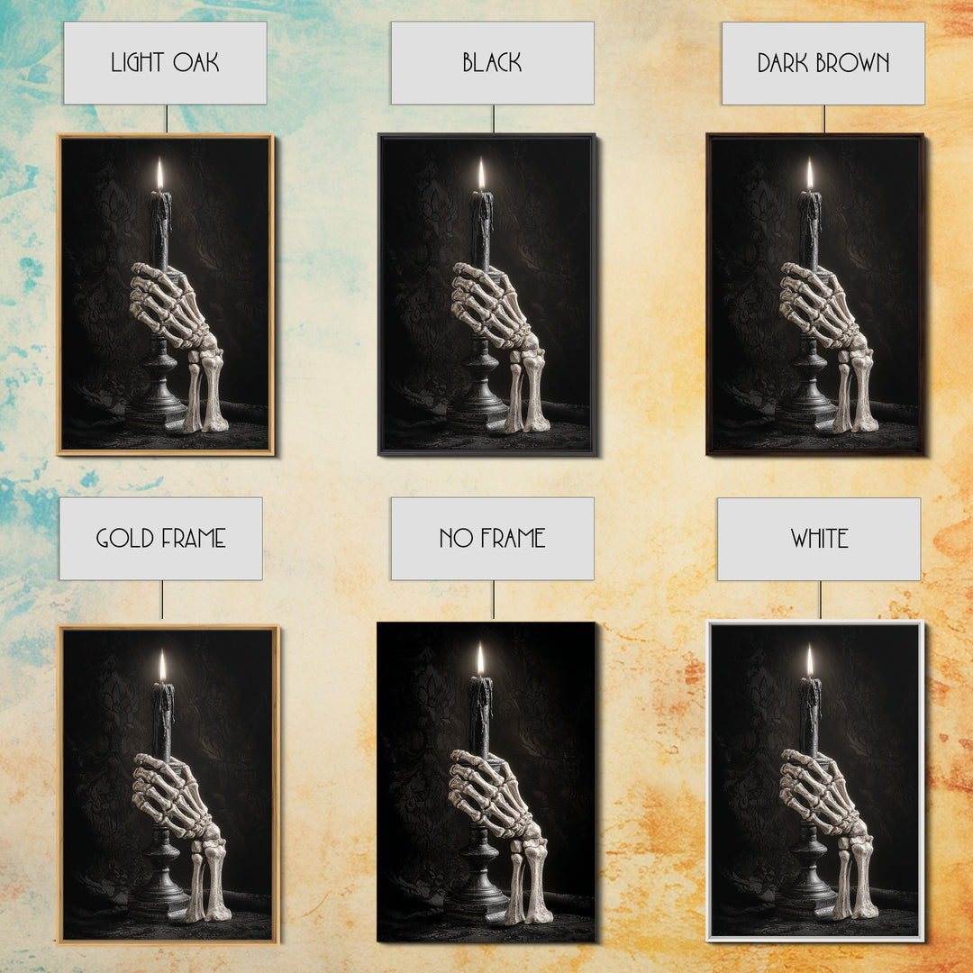 The Skeletal Hand Candleholder, Victorian Macabre Art, Vertical Wall Art, Macabre Wall Art, Framed Canvas Print, Halloween Wall Art