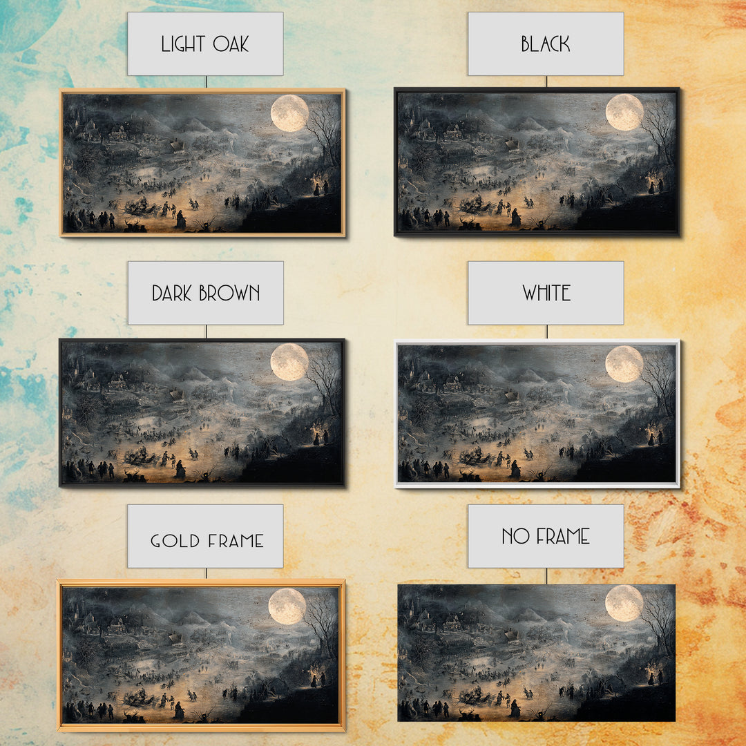 The Moonstone Amulet, Northern Renaissance Horror, Wide Panoramic Art, Dark Halloween Decor, Framed Canvas Print