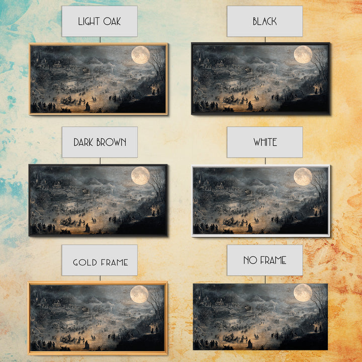The Moonstone Amulet, Northern Renaissance Horror, Wide Panoramic Art, Dark Halloween Decor, Framed Canvas Print
