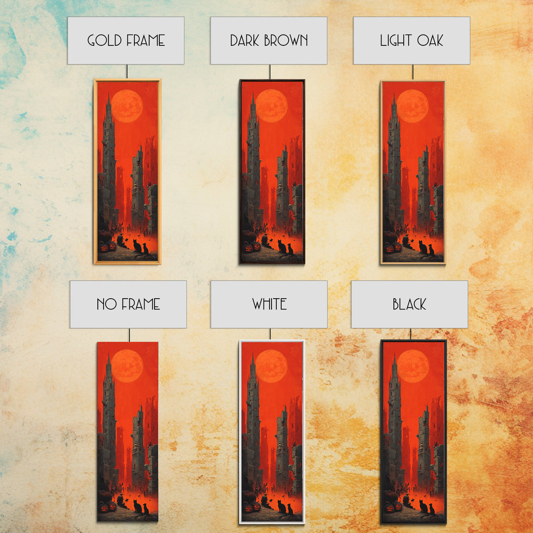 Vintage Orange-And-Black Halloween, Surreal Apocalyptic Art, Tall Narrow Wall Art, Macabre Wall Art, Framed Canvas Print