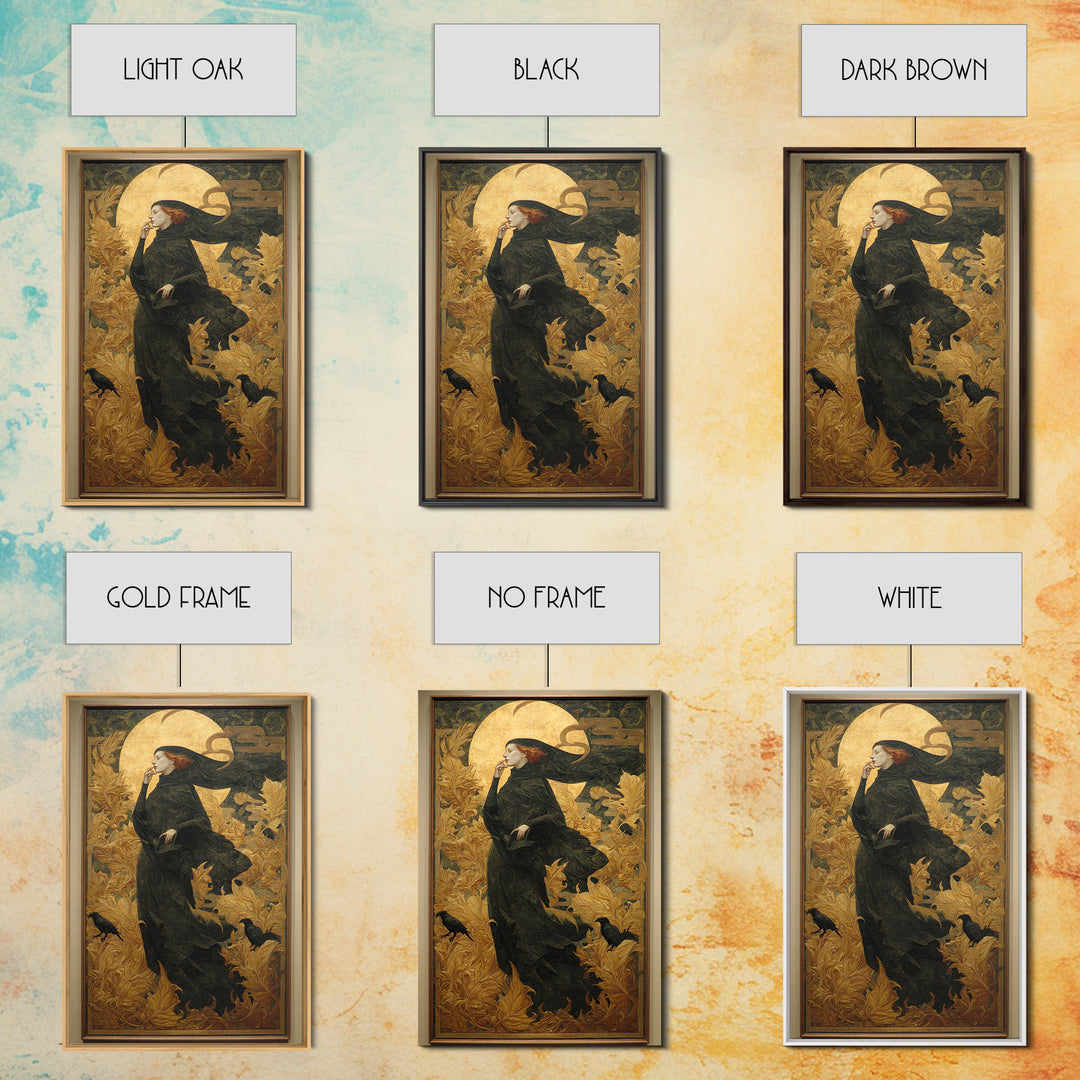 Art Nouveau Witchcraft, Dark Symbolist Art, Vertical Wall Art, Dark Halloween Decor, Canvas Print, Halloween Wall Art