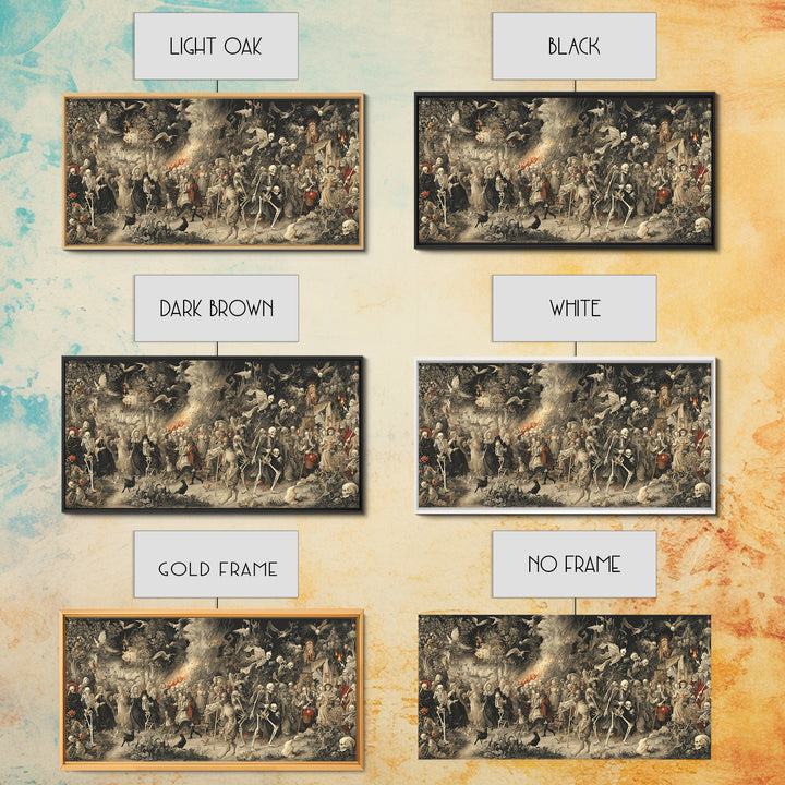 Medieval Danse Macabre, Medieval Grotesque Art, Wide Panoramic Art, Gothic Horror Wall Art, Canvas Print, Halloween Wall Art