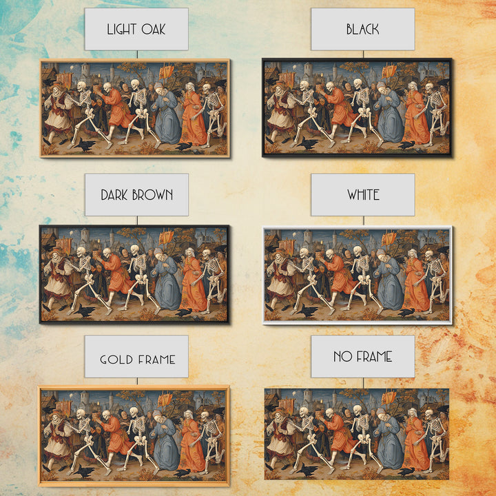 Medieval Danse Macabre, Danse Macabre Art, Wide Panoramic Art, Dark Fantasy Wall Art, Canvas Print, Halloween Wall Art