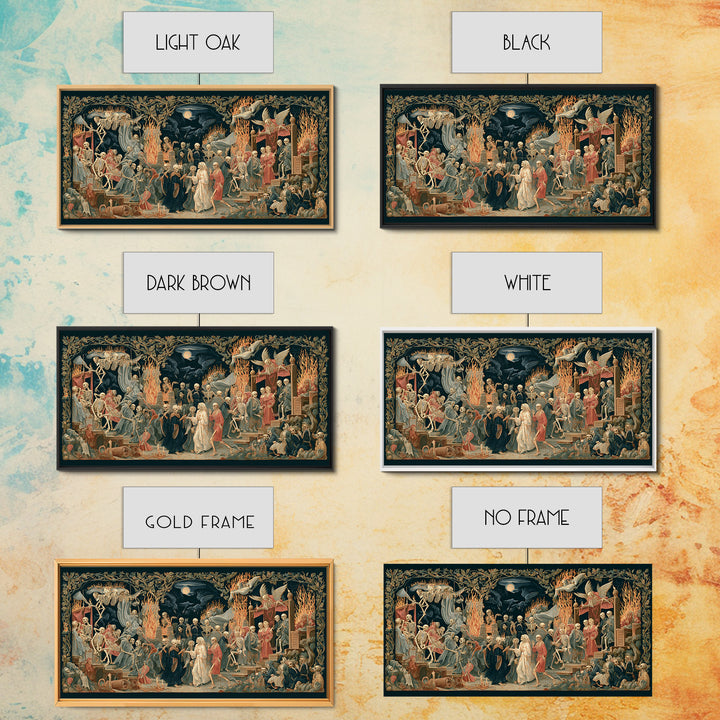 Medieval Danse Macabre, Visionary Gothic Art, Wide Panoramic Art, Dark Fantasy Wall Art, Framed Canvas Print, Halloween Wall Art
