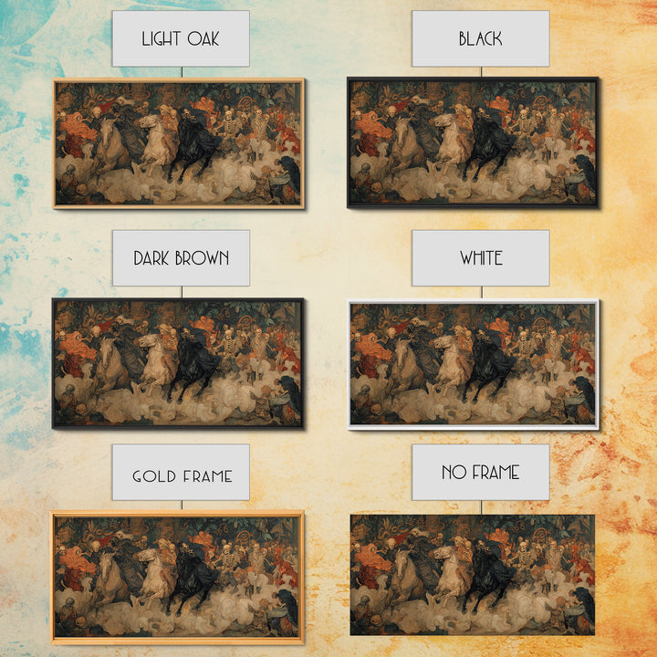 Medieval Danse Macabre, Dark Symbolist Art, Wide Panoramic Art, Dark Halloween Decor, Canvas Print, Halloween Wall Art