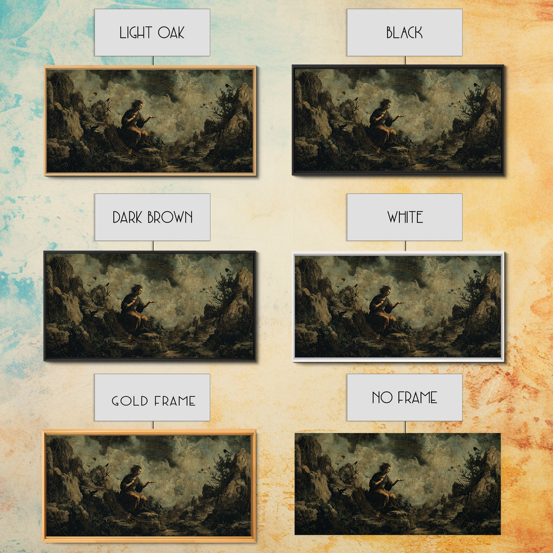 Celestial Witchcraft, Baroque Witchcraft Art, Wide Panoramic Art, Dark Halloween Decor, Framed Canvas Print, Halloween Wall Art