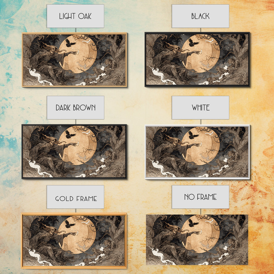 Celestial Witchcraft, Gothic Storybook Art, Wide Panoramic Art, Dark Halloween Decor, Canvas Print, Halloween Wall Art
