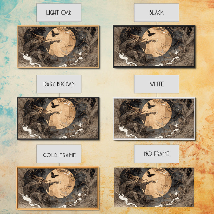 Celestial Witchcraft, Gothic Storybook Art, Wide Panoramic Art, Dark Halloween Decor, Canvas Print, Halloween Wall Art