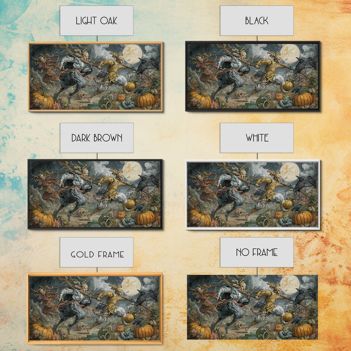 Occult Harvest Festival, Gothic Engraving Art, Wide Panoramic Art, Macabre Wall Art, Framed Canvas Print, Halloween Wall Art