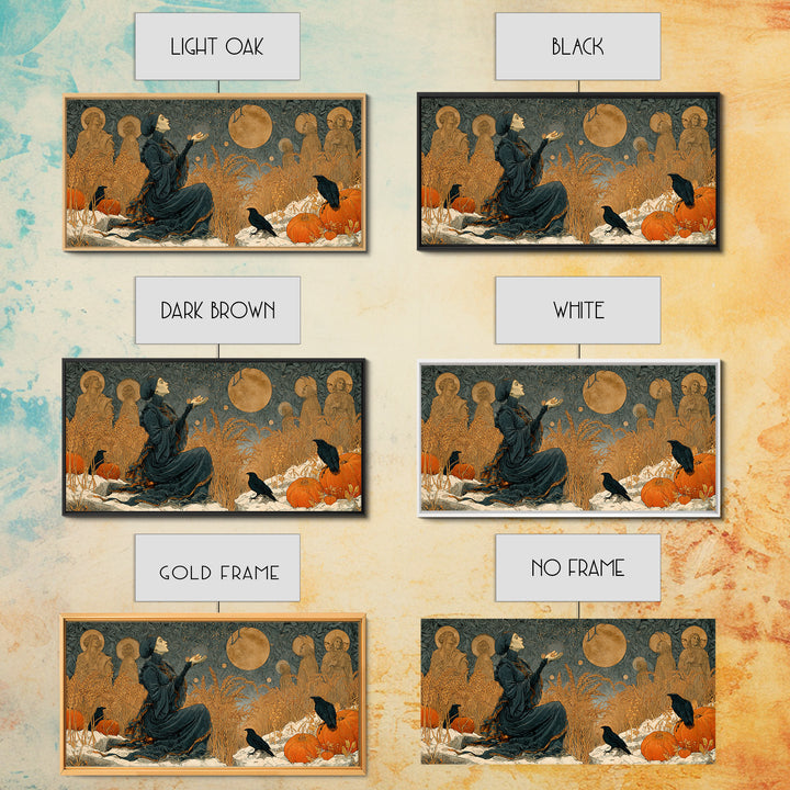 Occult Harvest Festival, Symbolist Death Art, Wide Panoramic Art, Dark Halloween Decor, Framed Canvas Print, Halloween Wall Art
