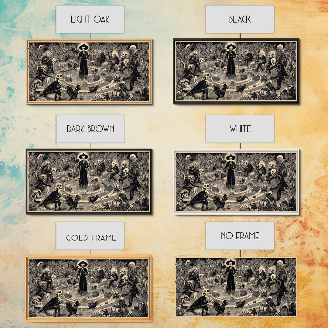 Occult Harvest Festival, Macabre Folk Print Art, Wide Panoramic Art, Macabre Wall Art, Framed Canvas Print, Halloween Wall Art