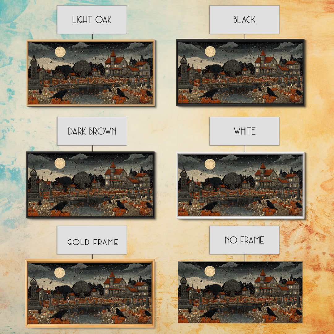 Occult Harvest Festival, Victorian Macabre Art, Wide Panoramic Art, Macabre Wall Art, Framed Canvas Print, Halloween Wall Art