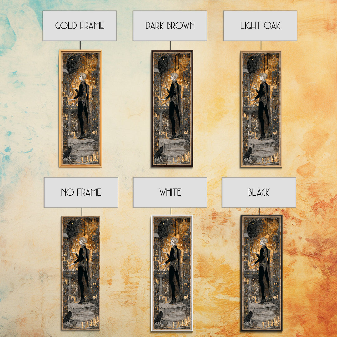 The Candlelit Crypt, Stained Glass Gothic Art, Tall Narrow Wall Art, Dark Fantasy Wall Art, Framed Canvas Print, Halloween Wall Art