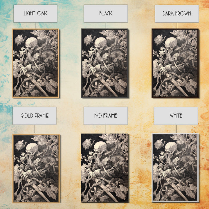 Skeletal Botanicals, Renaissance Engraving Art, Vertical Wall Art, Gothic Horror Wall Art, Canvas Print, Halloween Wall Art